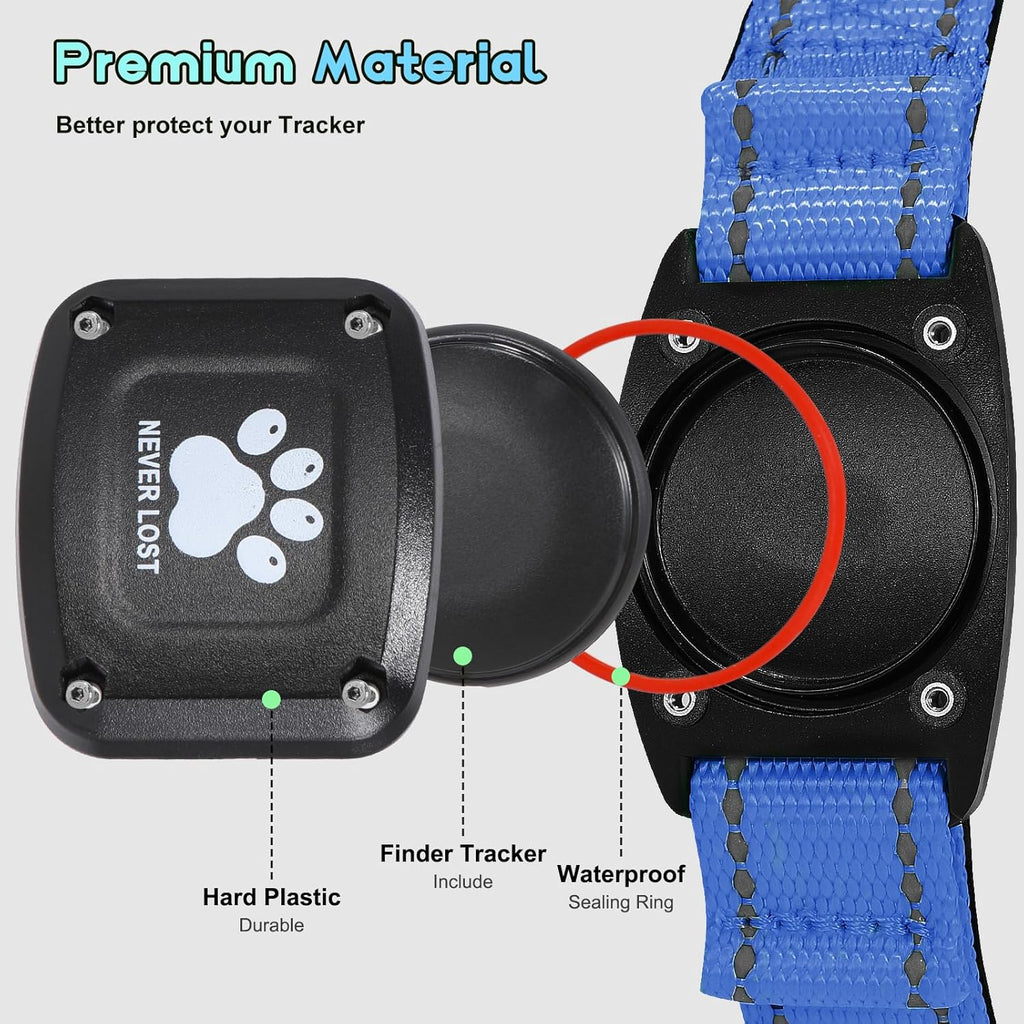 GPS Dog Collar Tracker 2-in-1,Reflective Waterproof Pet Collar,iOS-Only,No Monthly Fees,Unlimited Range,Ideal for Dog Tracking pet Tracker,for Small Medium Large Dogs(M (15"-20.5"), Blue)