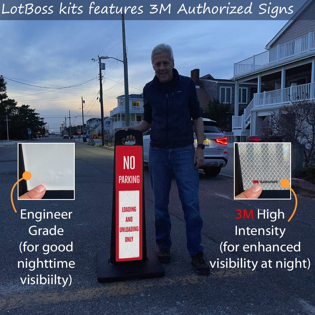 SmartSign No Parking Loading And Unloading Only LotBoss Vertical Panel Sign Kit with Rubber Base, Double-Sided, 7.875" x 35.5" 3M Engineer Grade Reflective Parking Lot Sign, Plastic Frame, USA-Made