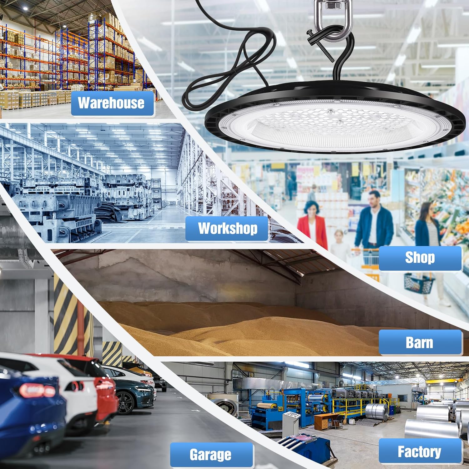 6 Pack 400W UFO Led High Bay Light Fixture,120v,5000K Daylight Commercial Shop Bay Lighting,61000LM,[1750W MH/HPS Equiv.] US Plug Area Lighting for Warehouse/Barn/Gym/Factory/Workshop