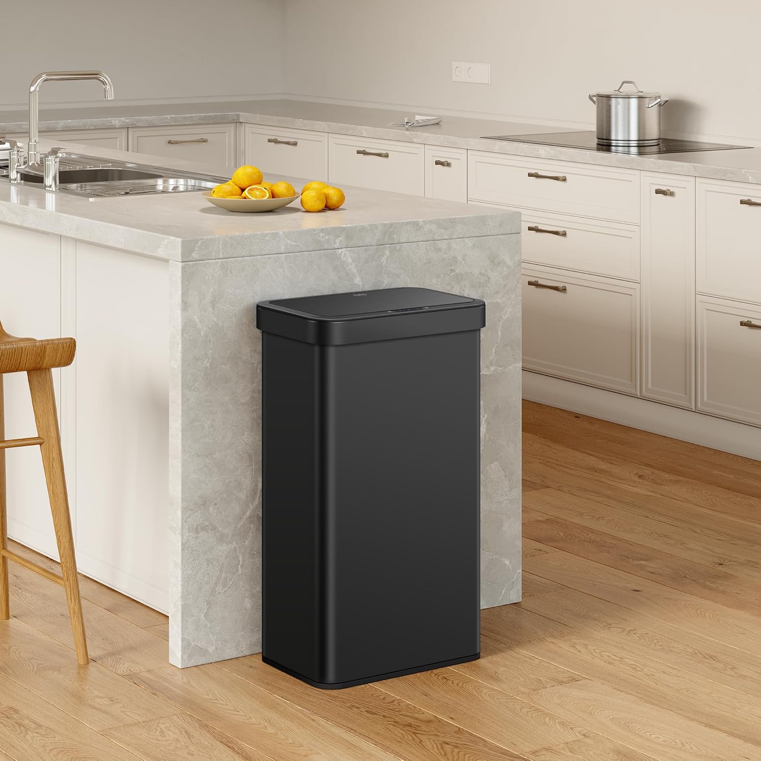 EKO Nova Sensor Trash Can, 21 Gallon/80 Liter Stainless Steel Rectangular Touchless Motion Sensor Trash Can, Matte Black