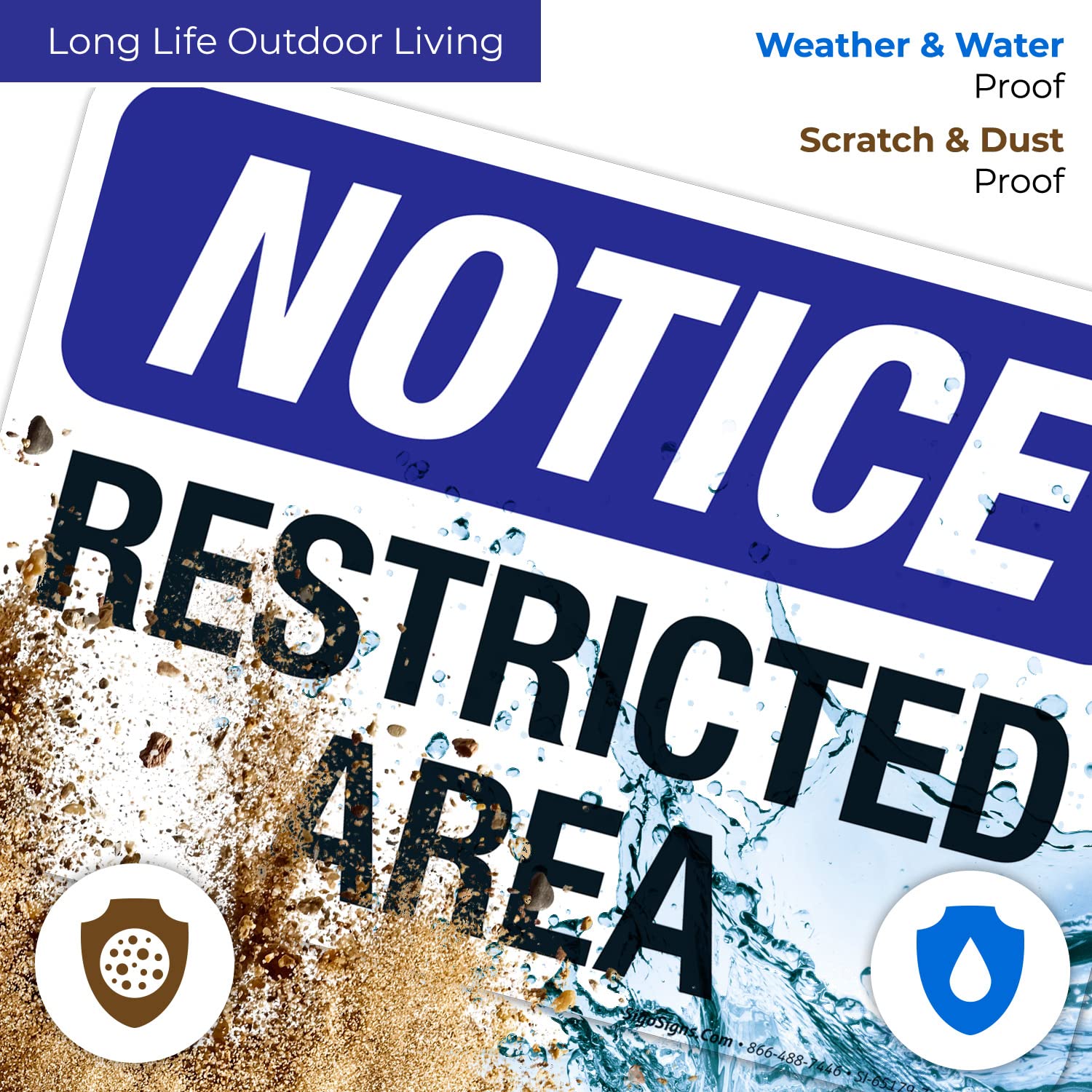 Notice Restricted Area Sign, 10x7 Inches, 4 Mil Vinyl Decal Stickers Weather Resistant, Made in USA