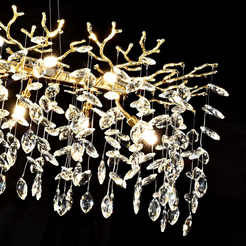 Gold Crystal Chandelier Modern High Ceiling Tree Branch Chandeliers Lighting Luxury Foyer Entryway Staircase Living Room Large Raindrop Large Hanging Pendant Light Fixture