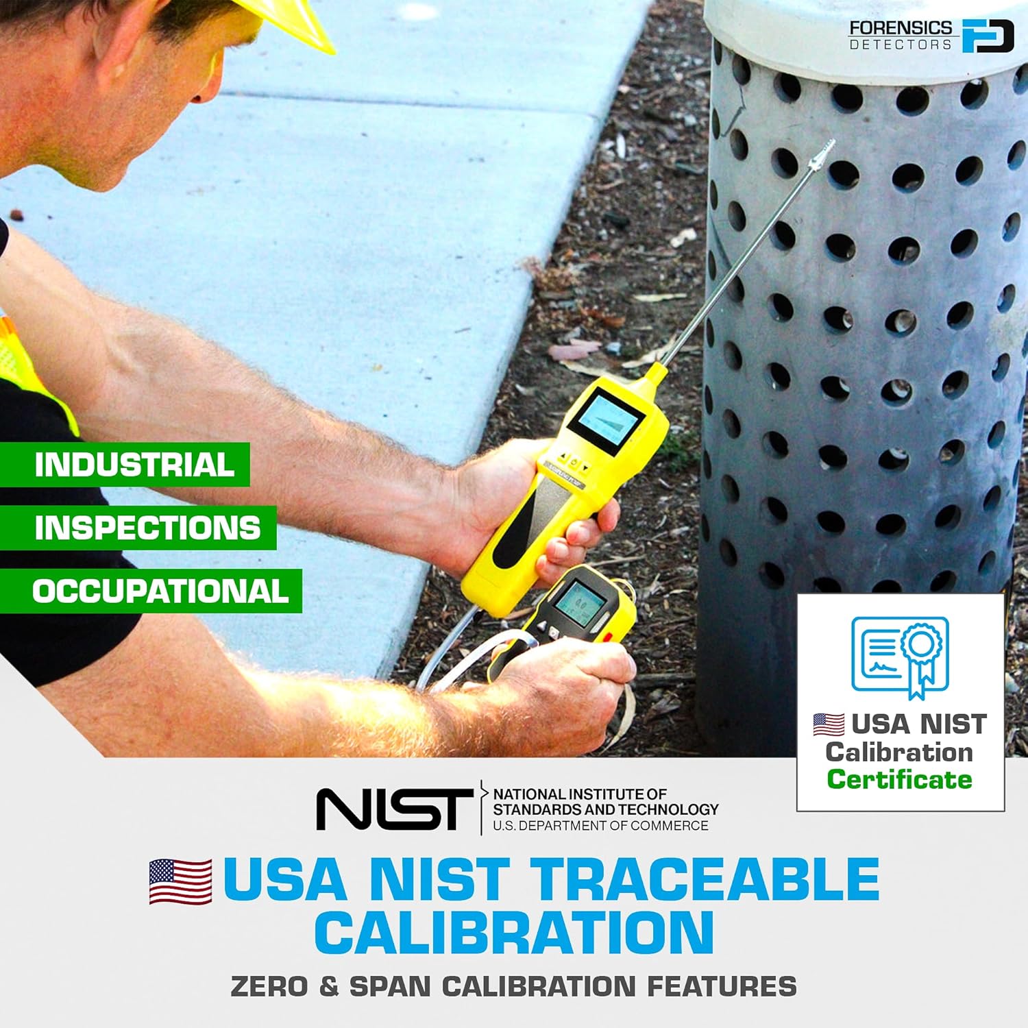 FORENSICS DETECTORS FD - OXYGEN O2 Detector Analyzer + PUMP with Probe by FORENSICS - USA NIST Calibrated - USB Recharge - Sound, Light and Vibration Alarms - 0-30% O2 -