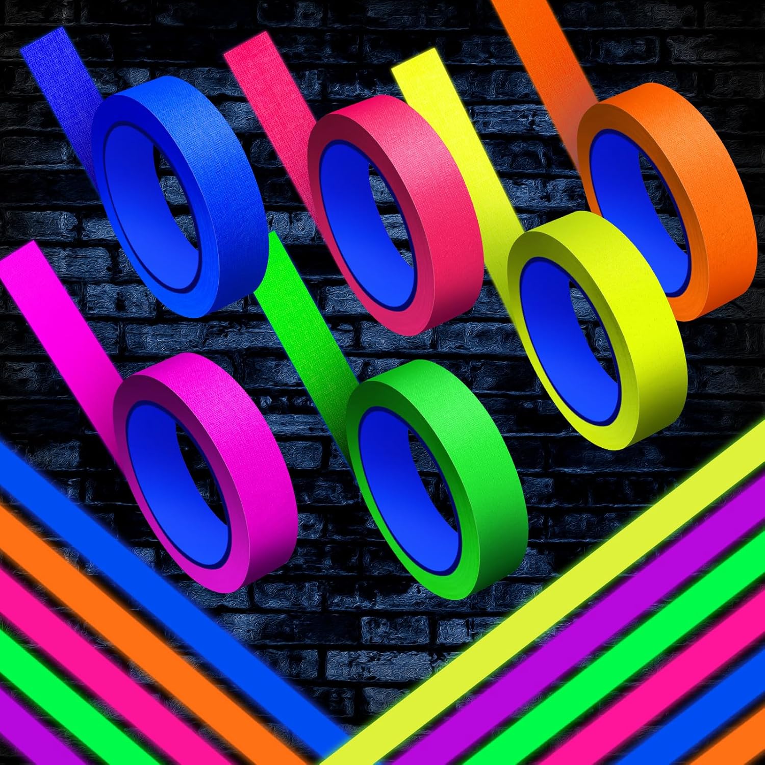 Whaline 6 Colors Neon Gaffer Cloth Tape Fluorescent Rainbow Color UV Blacklight Glow in The Dark Tapes Neon Duct Reflective Tapes for Party Supplies (1 Inch x 60 Ft)