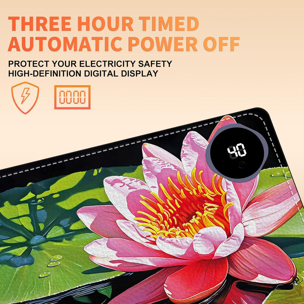Heated Mouse Pad, Warm Desk Pad, Keyboard Mat 23.6 x 14 Inch Large Size Intelligent Fast Heating, 3 Speed Adjustable, Timed Auto Power Off for Game Office Home, Lotus Flower