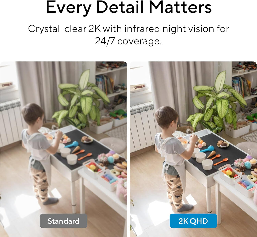 Dot 2K QHD Wireless Smart Security Camera, 170° Wide Angle, AI Human Detection, 2 Way Audio, Night Vision, Free 7 Day Cloud Storage, Indoor/Outdoor, 2.4Ghz Only