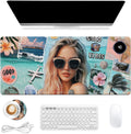 Heated Mouse Pad 31.5x13 in 3-Temp Fast Heating Desk Mat with Auto Timer Warmer for Hands Wrist Pain Relief Waterproof Keyboard Mat for Office, Gaming, Home, Beach Vibes Beauty