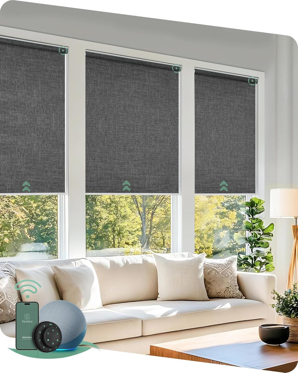 Yoolax Motorized Blinds with Remote, Blackout Smart Blinds for Windows Motorized Roller Shades, Automatic Window Shades Work with Alexa Custom Size (Blackout-Fabric Dark Gray)