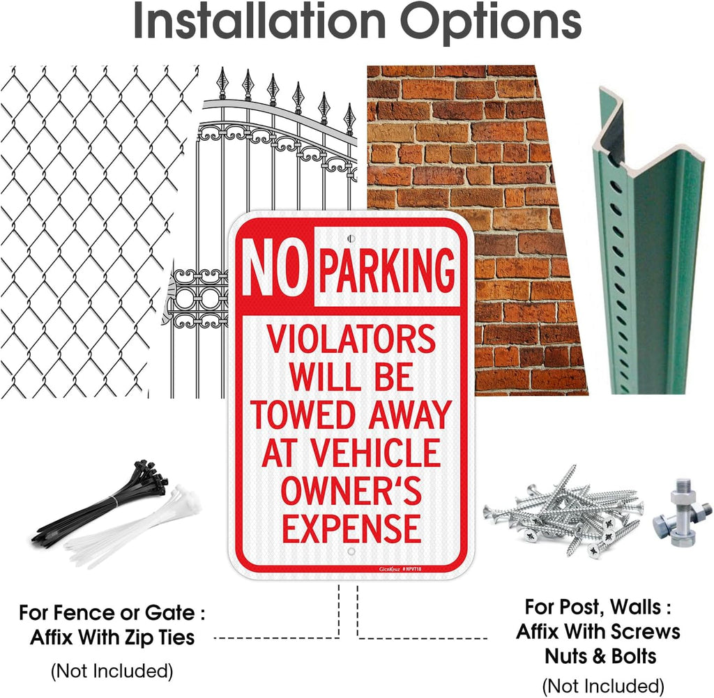 GicnKeuz Large No Parking Signs,18x12 Inches Violators Will Be Towed Away at Vehicle Owner's Expense Signs, Engineer Grade Reflective Aluminum, Fade Resistant,Indoor or Outdoor Use (2-Pack)