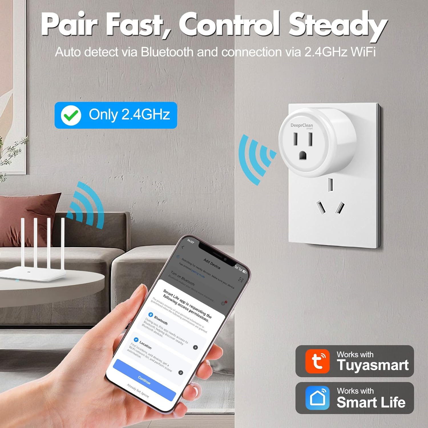 Mini Smart Plugs That Work with Alexa, Wifi Socket Compatible with Google Assistant, App Controlled Outlet with Timer & Schedule, 2.4GHz Wi-Fi Only Wireless Plugs Outlet for Smart Home Life