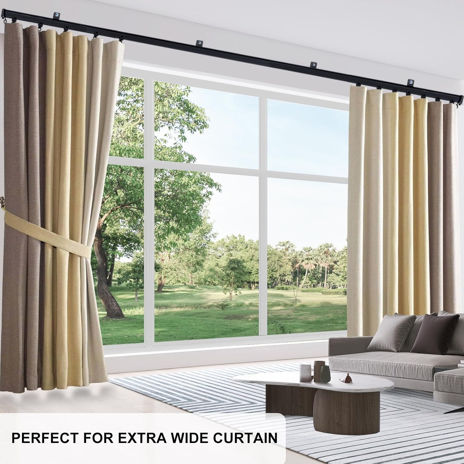 Aluminum Ceiling Curtain Track Set with Hooks Ceiling Mount and Wall Mount Room Divider Sliding Curtain Tracks Rods Flexible Heavy Duty Curtain Rail Hook Sets,Black,18FT