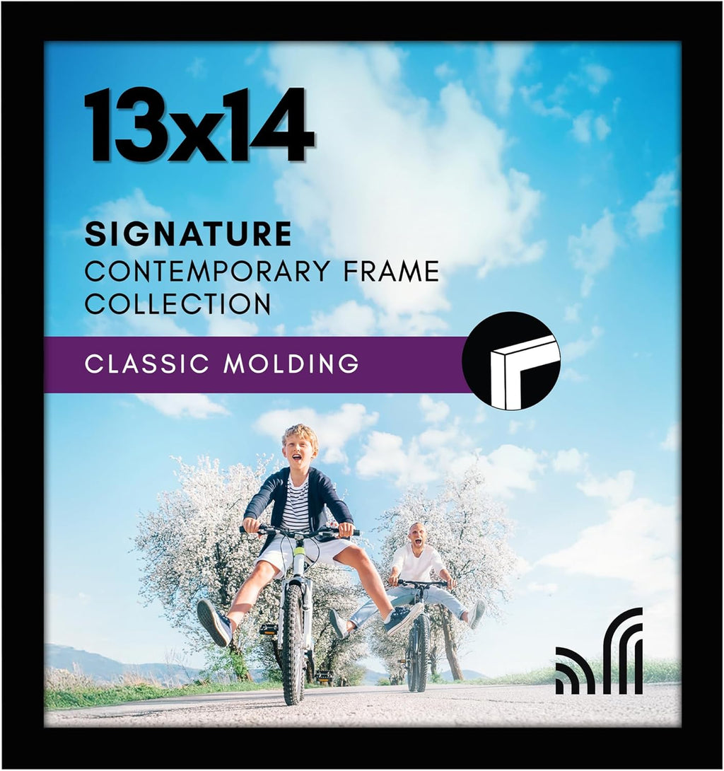 Americanflat 13x14 Picture Frame with Shatter-Resistant Glass - Signature Collection - Gallery-Style Frames Made of Engineered Wood - Photo Frame for Wall Display - Black