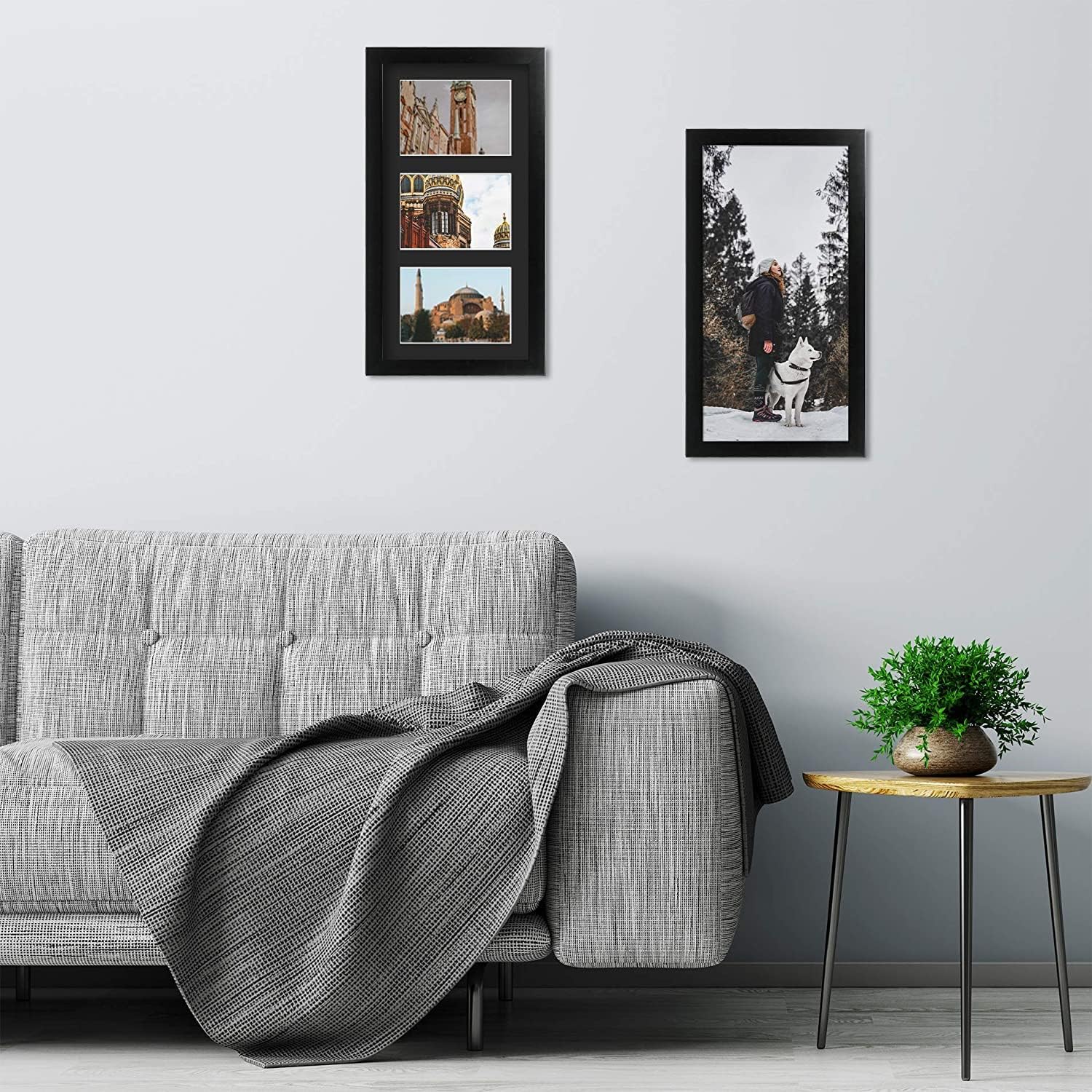 Golden State Art, Set of 10, 9x18 Black Wood Frame - Black Mat for Three 5x7 Pictures - Sawtooth Hangers- Swivel Tabs - Wall Mounting - Landscape/Portrait - Real Glass - Collage Frame