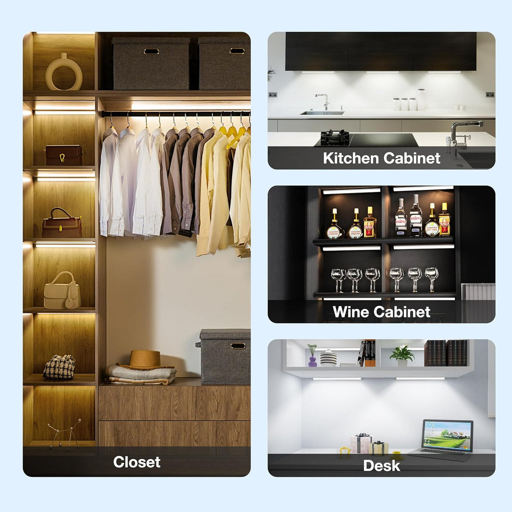 Under Cabinet Lights Remote Control,2 Pack Magnetic Dimmable Closet Lights,USB Rechargeable Wireless LED Shop Light,Ceiling and Under Counter Lights for Kitchen,Wardrobe,Shelf (Black, 40)