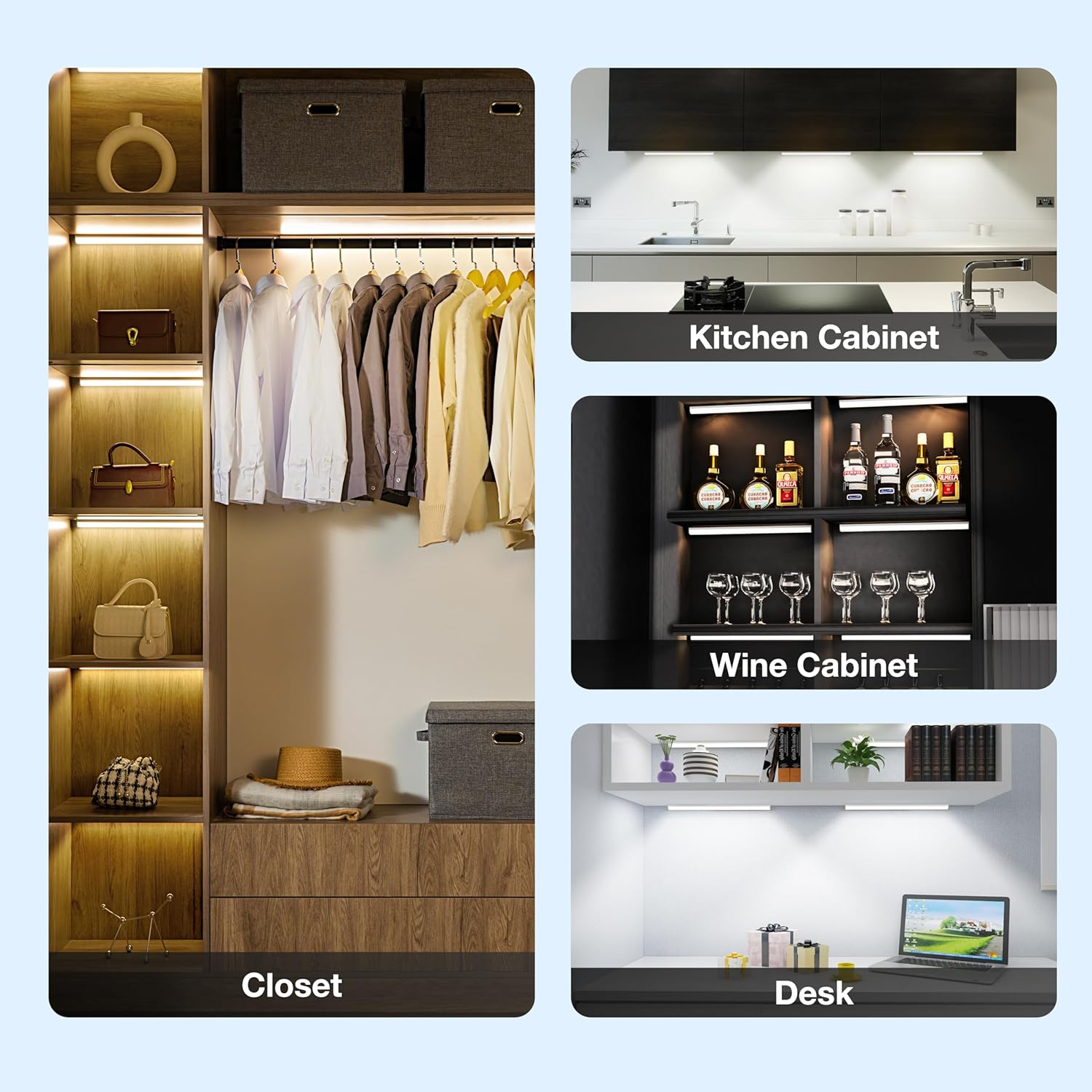 Under Cabinet Lights Remote Control,2 Pack Magnetic Dimmable Closet Lights,USB Rechargeable Wireless LED Shop Light,Ceiling and Under Counter Lights for Kitchen,Wardrobe,Shelf (Black, 40)