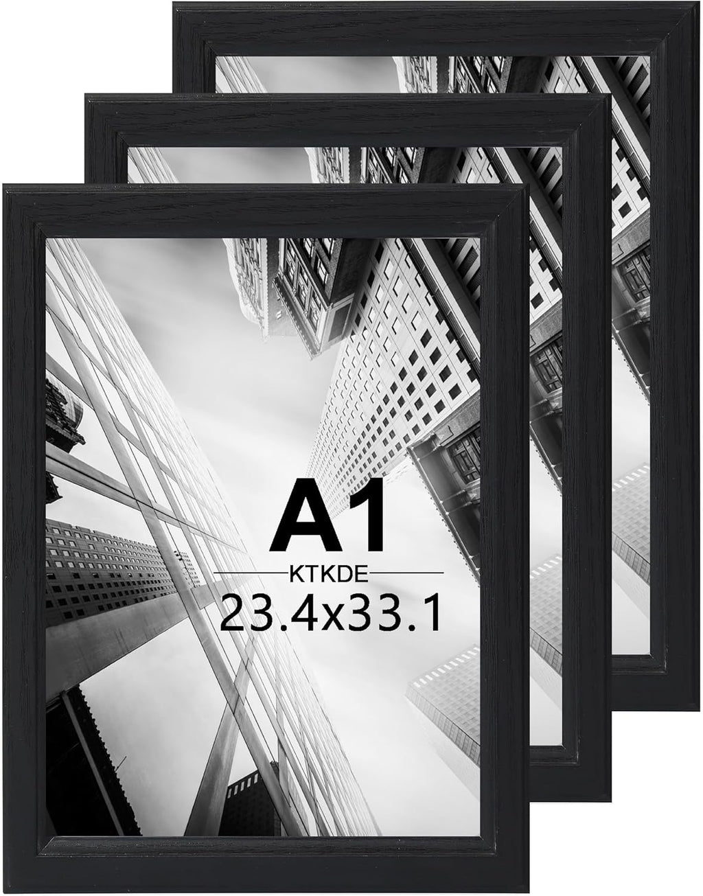 KTKDE A1 Picture Frame Set of 3,23.4 x 33.1in Poster Frame Wooden Black-Horizontal or Vertical Wall Hanging for Home, Exhibition, Caffe Large Frame for Photos, Posters - Art Prints best gift