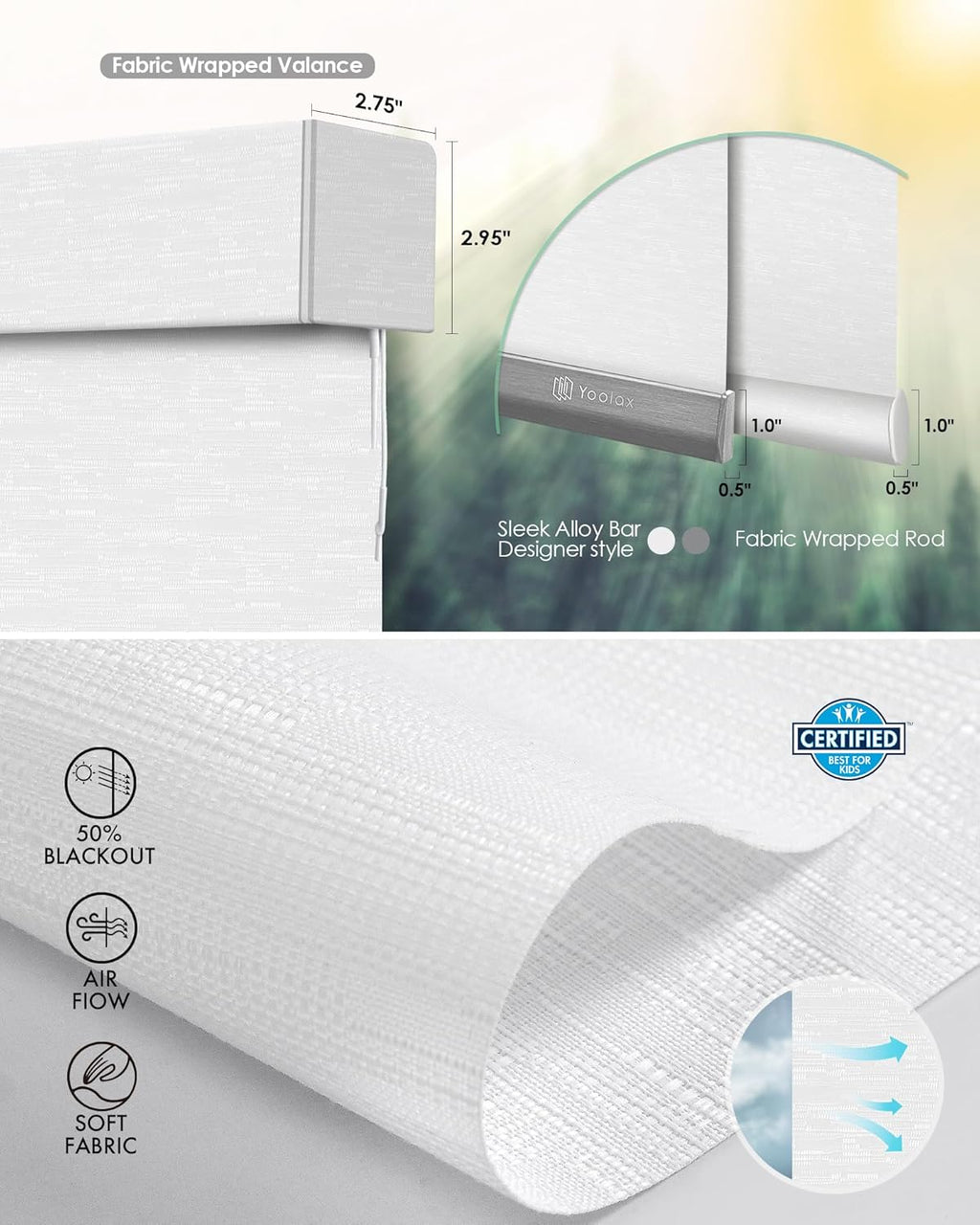 Yoolax Motorized Blinds with Remote, Light Filtering Smart Blinds Work with Alexa Google Home, Automatic Roller Shades for Indoor Windows Living Room, Custom Size (Jacquard White)