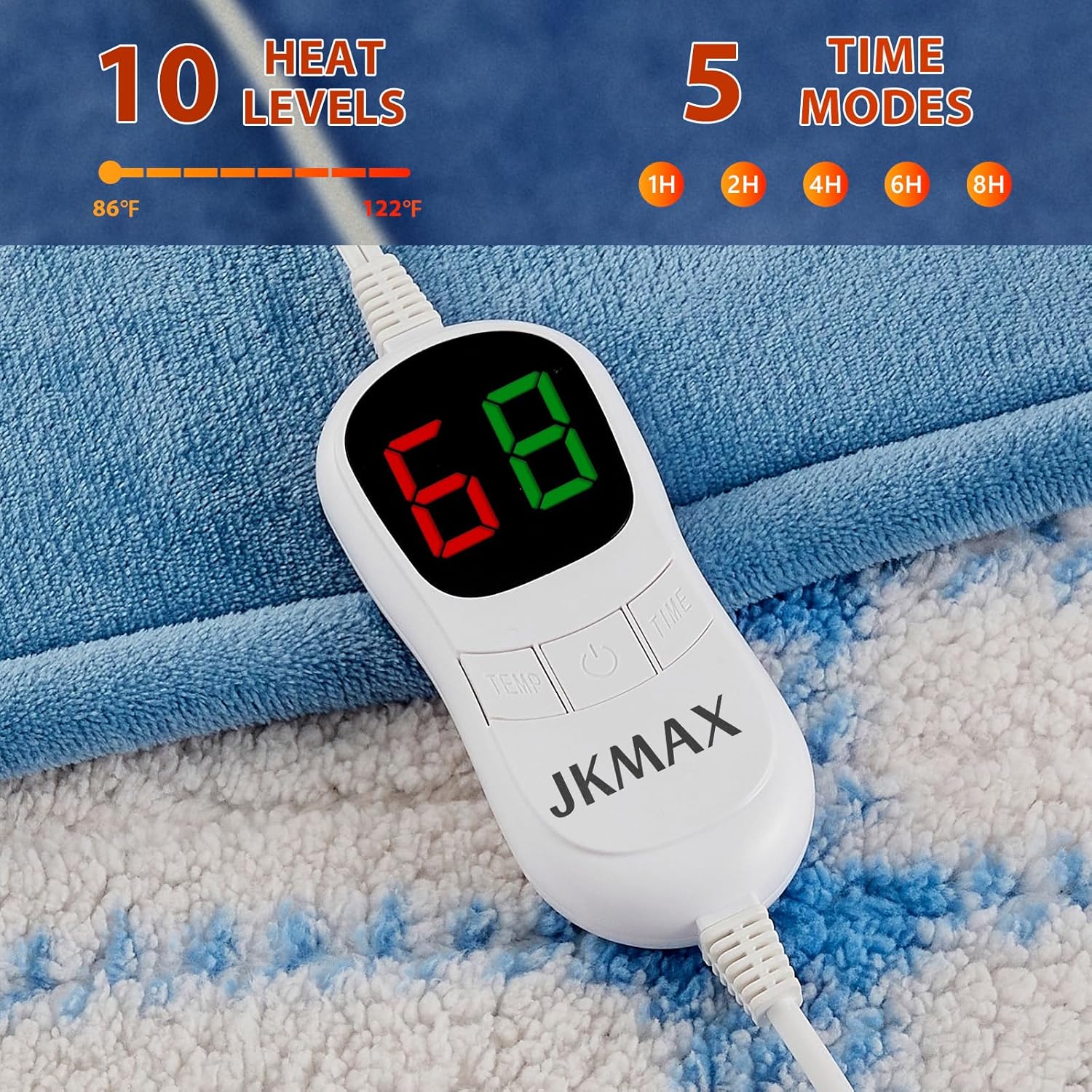 Heated Electric Blanket Queen Size - 84"x90" Flannel Heating Blanket with 10 Heating Levels & 5 Time Settings Over-Heat Protection, Winter Warmer for Adults with ETL Certification（Light Blue）