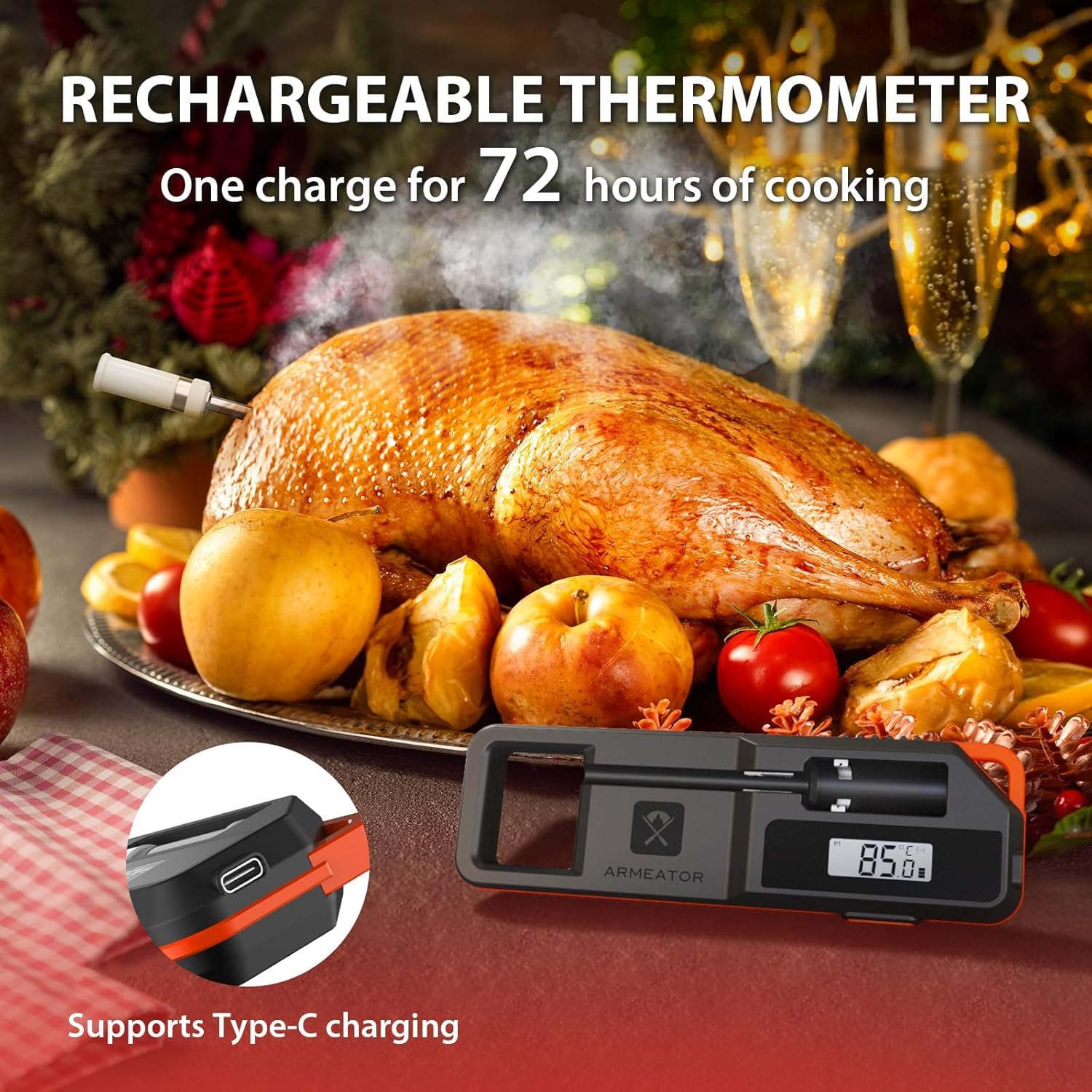 Smart Meat Thermometer Digital App | Instant Read Food Thermometers for Grill Cooking | Perfect for Steak, Chicken, Turkey | WiFi Unlimited for BBQ,Oven, Smoker, Air Fryer | Kitchen Gadgets Essentials