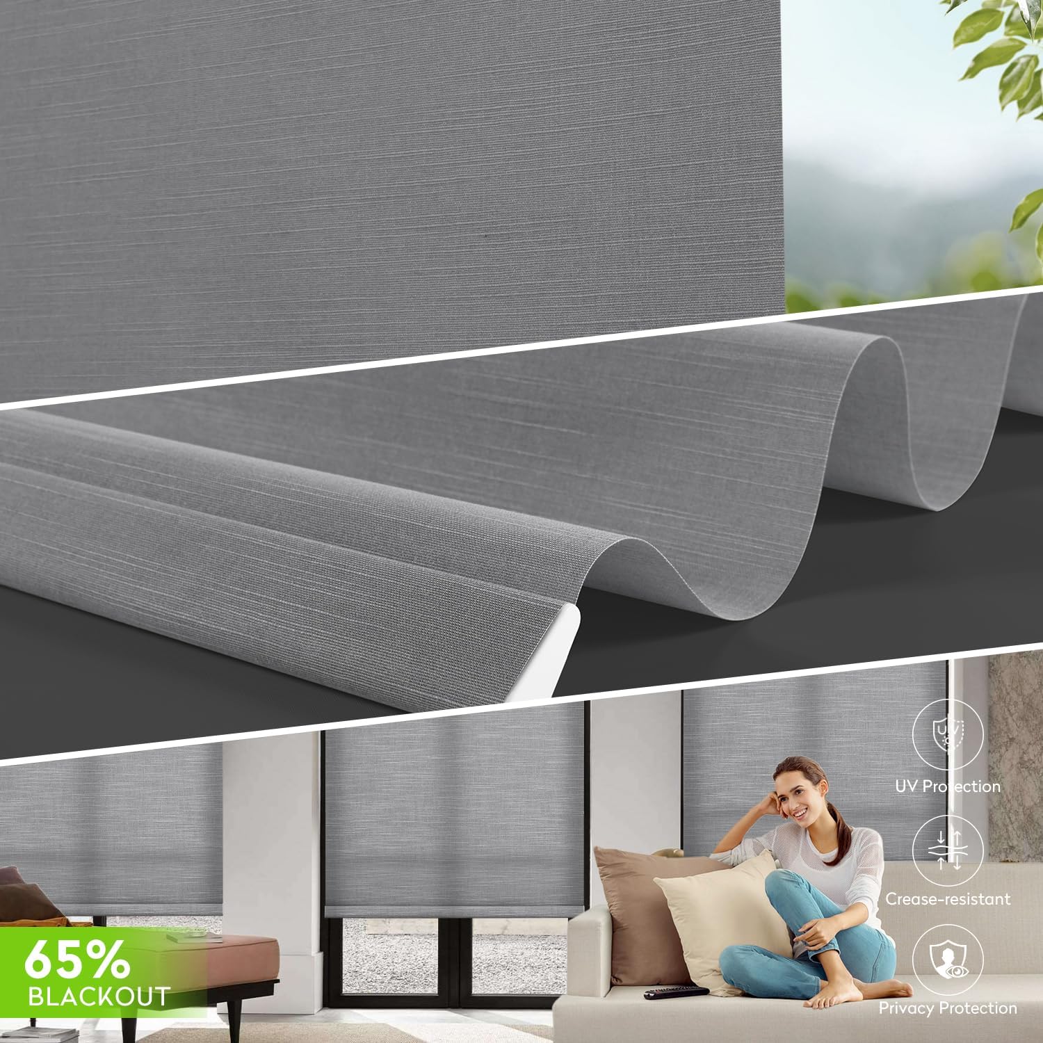ZSTARR Motorized Light Filtering Roller Blinds with Remote Control,Rechargeable Smart Window Shades Compatible with Alexa Google via Hub,Fabric Wrapped Valance, Custom Size (Light Gray)