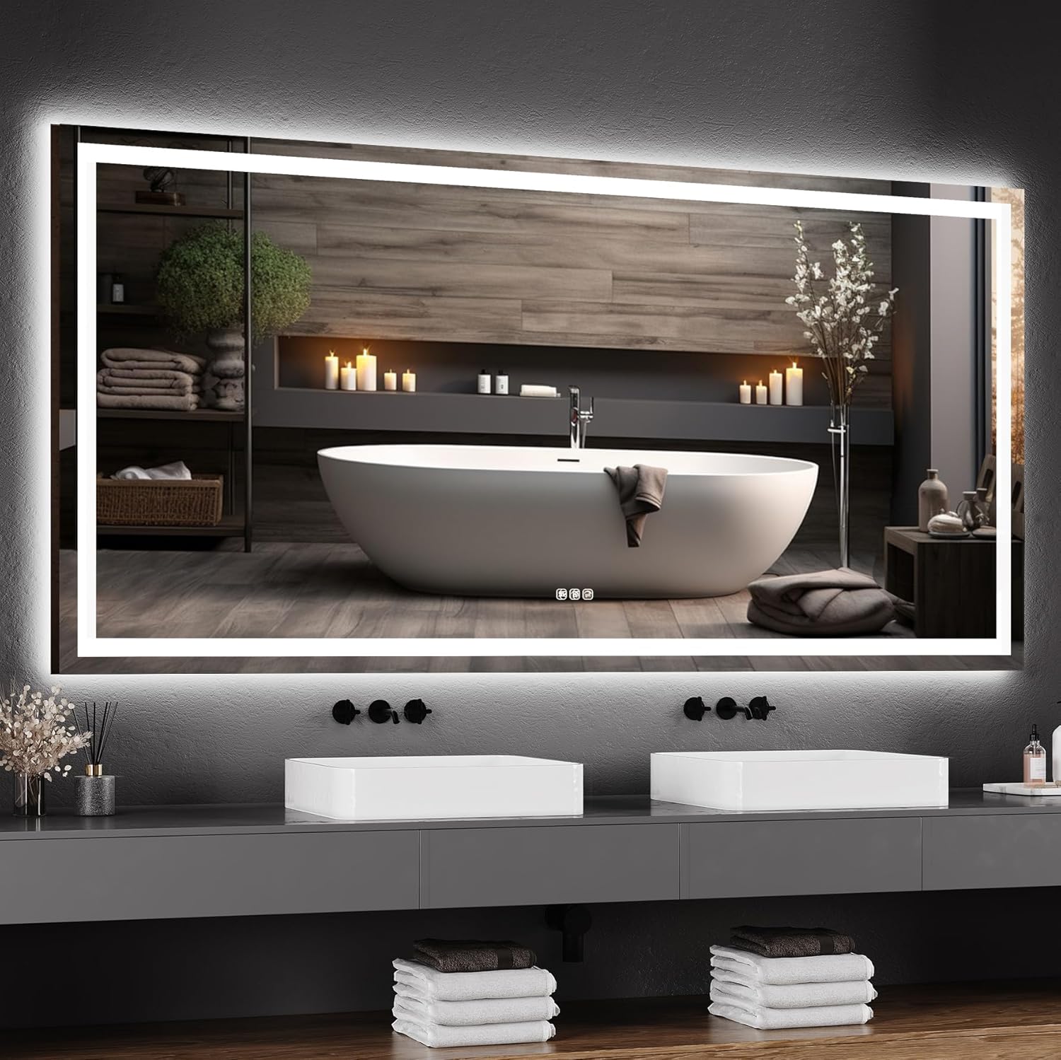 GarveeHome 60x30 LED Bathroom Mirror with Lights, Dimmable, Anti-Fog, Backlit + Front Lit, Lighted Bathroom Vanity Mirror for Wall, Memory Function, Tempered Glass, Shatter-Proof (Horizontal/Vertical)