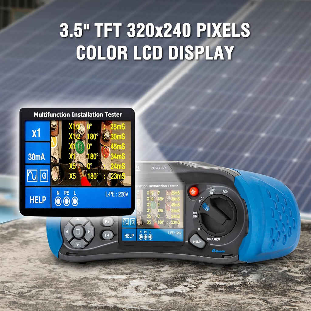 CEM T.ax Included DT-6650 Multifunction Installation Tester with 3.5" TFT Color LCD Display,Voltage,Insulation Resistance,Earth Resistance,Loop impedance,Loop impedance,RCD,PFG,PSC Support 400V TN