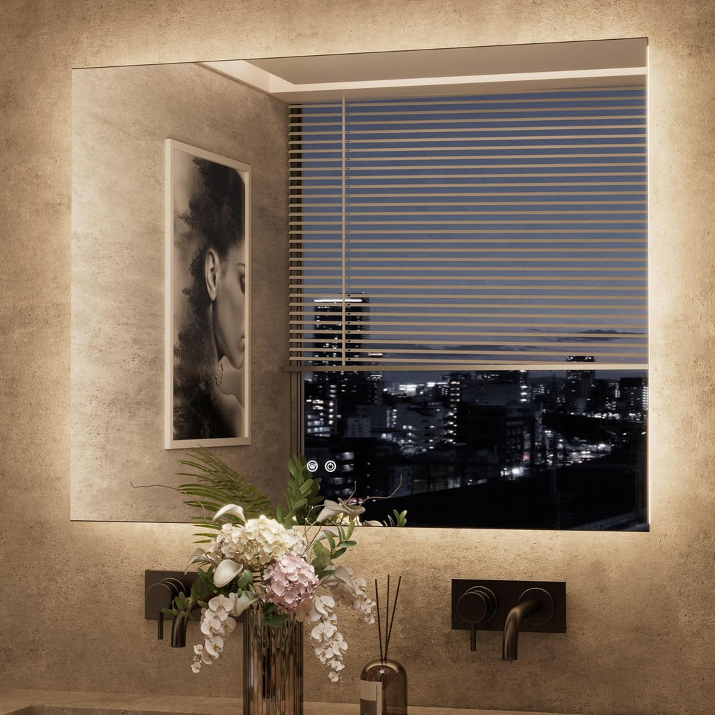 TETOTE 48 x 36 Inch LED Backlit Bathroom Mirror with Lights, 3Color White/Warm/Natural, Anti-Fog Lighted Mirror,Dimmable,Vanity Mirror,Wall Mounted