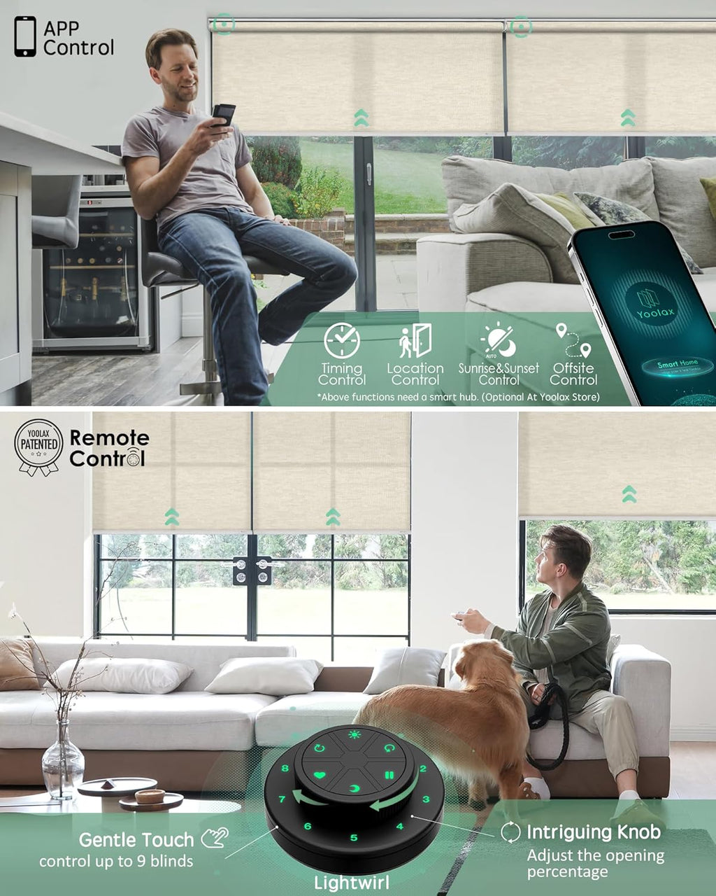 Yoolax Motorized Blinds with Remote, Smart Blinds for Windows Motorized Roller Shades, Automatic Window Shades Compatible with Alexa Custom Size (Light Filtering-Jacquard Coffee)
