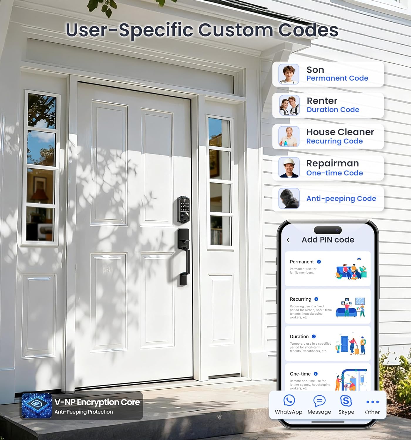 Veise VE017-D Fingerprint Smart Front Door Lock Set, App Control, 8-in-1 Keyless Entry Deadbolt with Lever Handle, Emergency Power Port, Auto Lock, Touchscreen Keypad, Easy Install, Matte Black