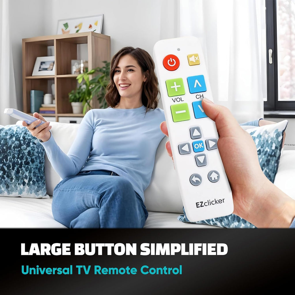 Plus Big Button Universal TV Remote (White) Simple Easy to Use, Works with Major TV Brands (2xAAA Batteries Not Included)