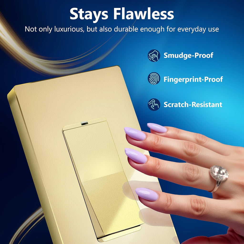 LIDER Matte Finish Decorator Switch Cover, Screwless Wall Plate, Mid-Size 1-Gang 4.88" x 3.11", Unbreakable Polycarbonate Thermoplastic, UL Listed, LSWP-31M-GD, Gold
