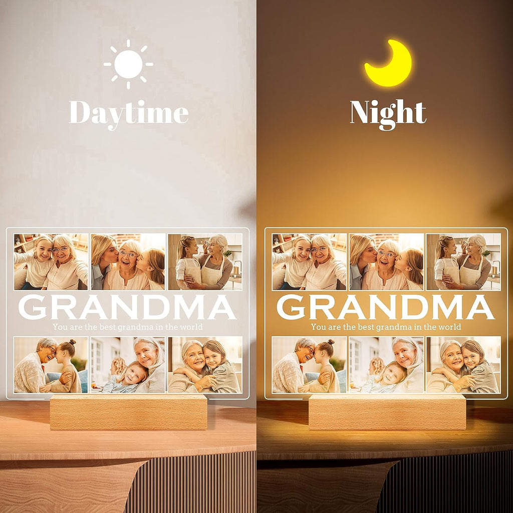 Personalized Gifts for Grandma from Daughter Son, Custom Picture Frames with Photos, Customized Photo Frame with Night Light, Personalized Birthday Gifts for Grandma Baby Kids Family
