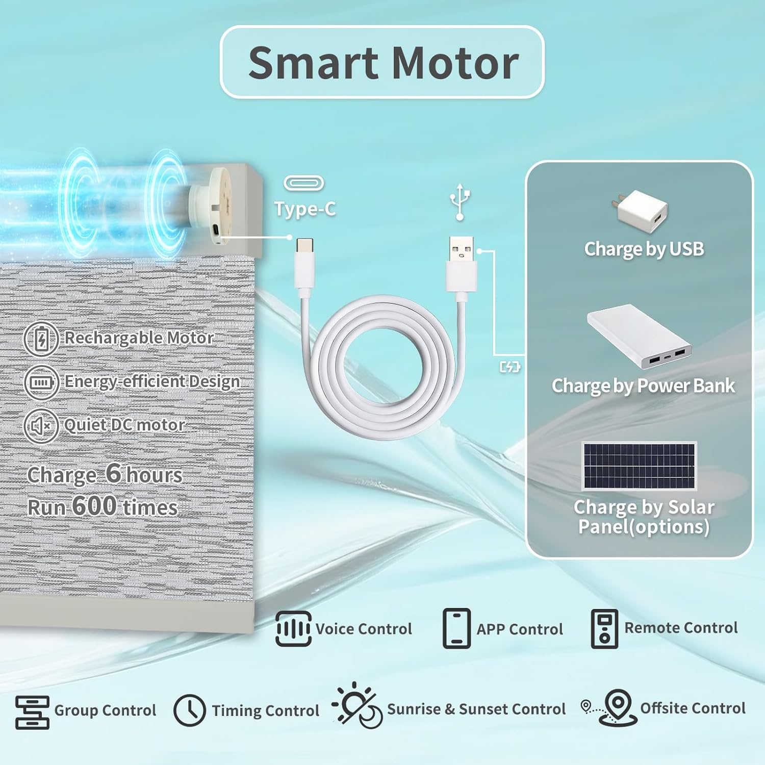 Motorized Blinds with Remote Custom Size Blackout Smart Roller Shades Compatible with Alexa Google, Electric Blinds for Windows