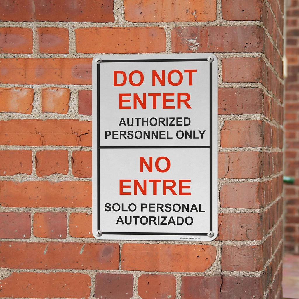 Brimar - 12" x 18" - Bilingual Do Not Enter Authorized Personnel Only Sign - .063″ Engineering Grade Reflective Aluminum - Clear Warning - Easy Installation