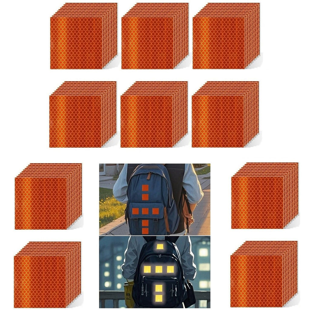 Non Fading Orange Reflective Stickers 3 inch X 3 inch, Outdoor Waterproof High Visibility Warning Safety Adhesive Reflector Tape (100 Pcs)