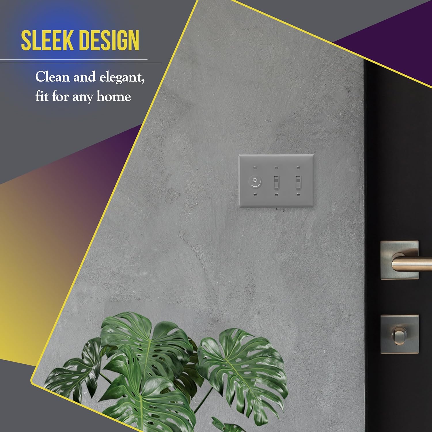 ENERLITES Triple Light Wall, Toggle Switch Plate, Gloss Finish, 3-Gang Standard Size 4.50" x 6.38", Unbreakable Polycarbonate Thermoplastic, UL Listed, 8813-GY, Gray