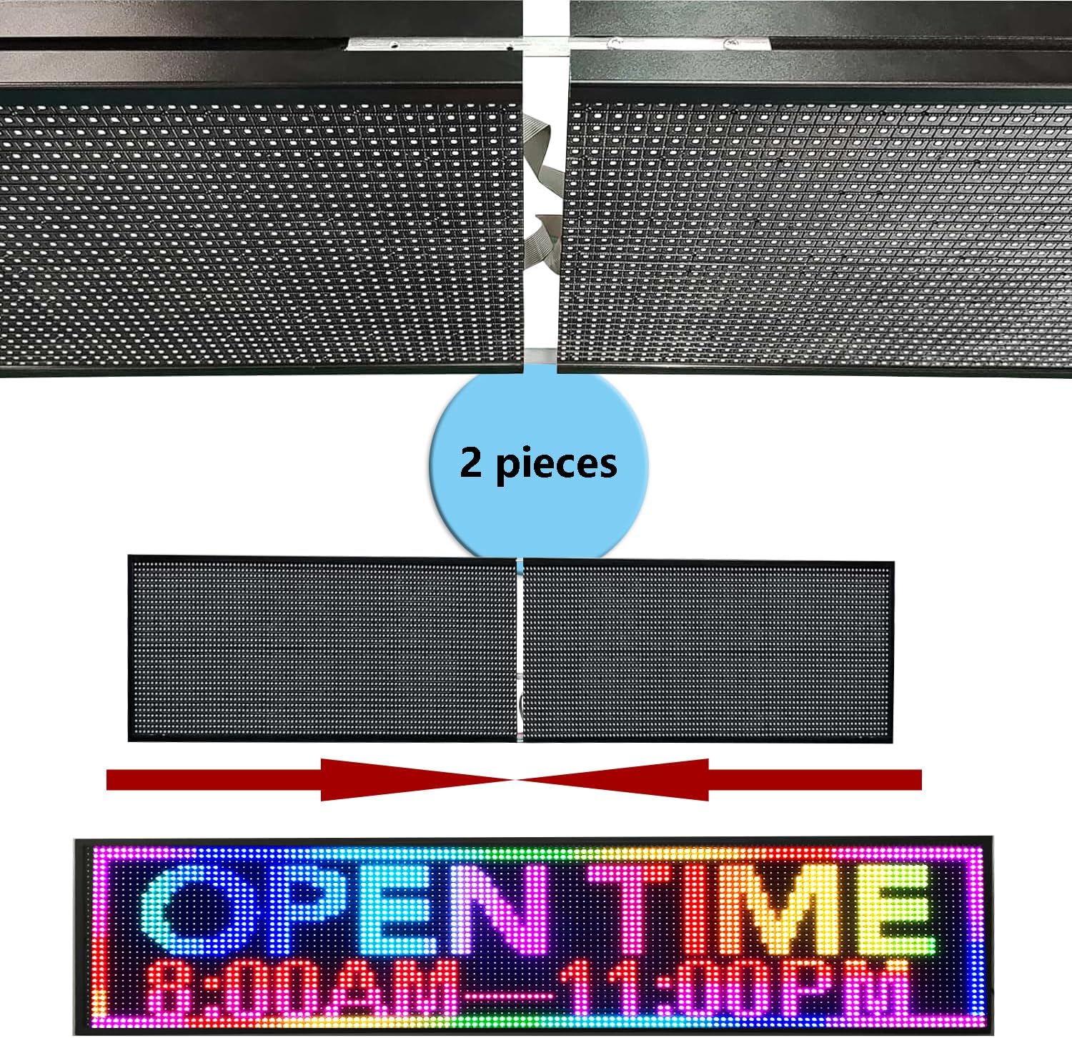 P10 Outdoor RGB Full Color WiFi Programmable Bright LED Scrolling Message Display Board 65”x14” Led Sign, Led Digital Sign Board, Perfect Solution for Store Advertising