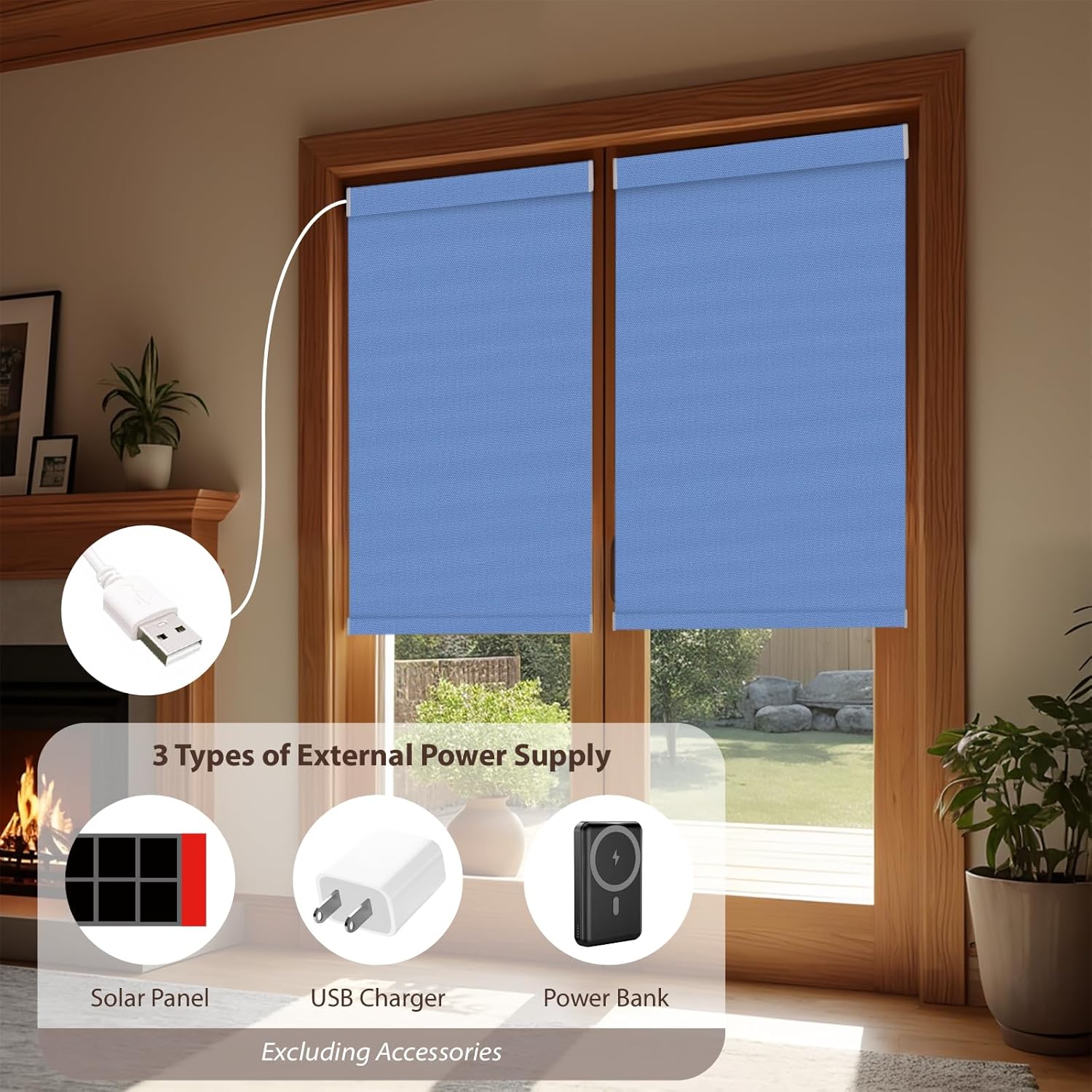 Motorized Roller Blinds with Remote, 100% Blackout Automatic Roller Shades for Bedroom, Bathroom, and Living Room, Customized Size, Deep Sky Blue