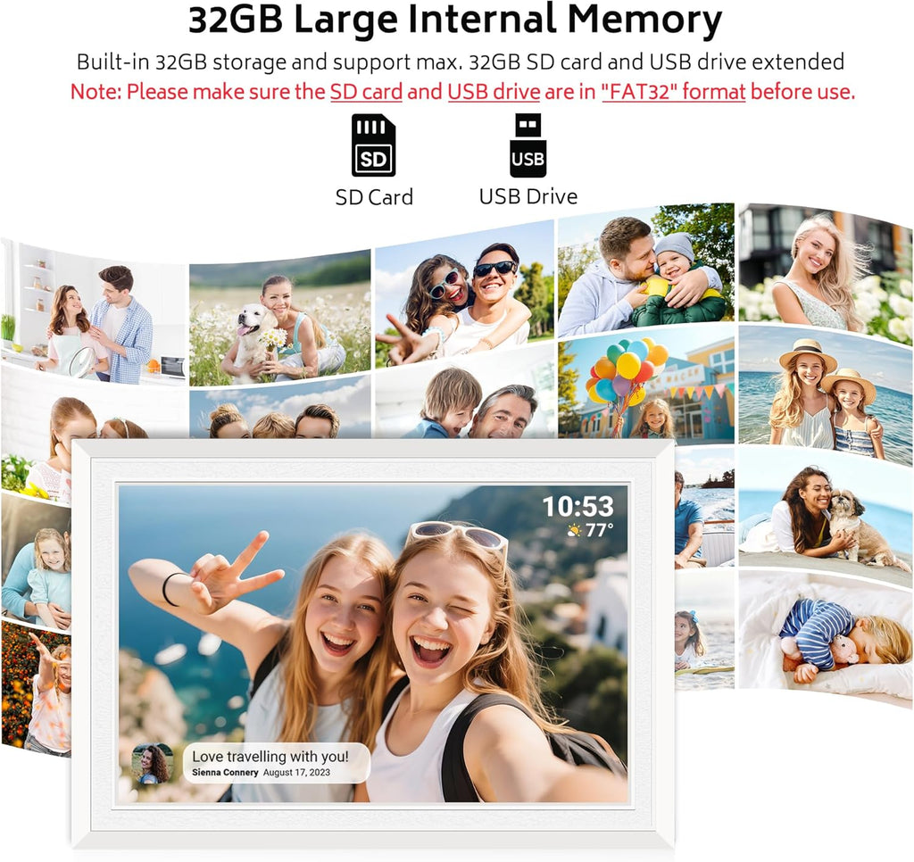 Frameo 10.1" Digital Picture Frame with 32GB Memory White WiFi Electronic Photo Frame 1280 x 800 IPS HD Touch Screen Auto-Rotate Slideshow Wall Mountable Share Photos/Video Remotely Anywhere