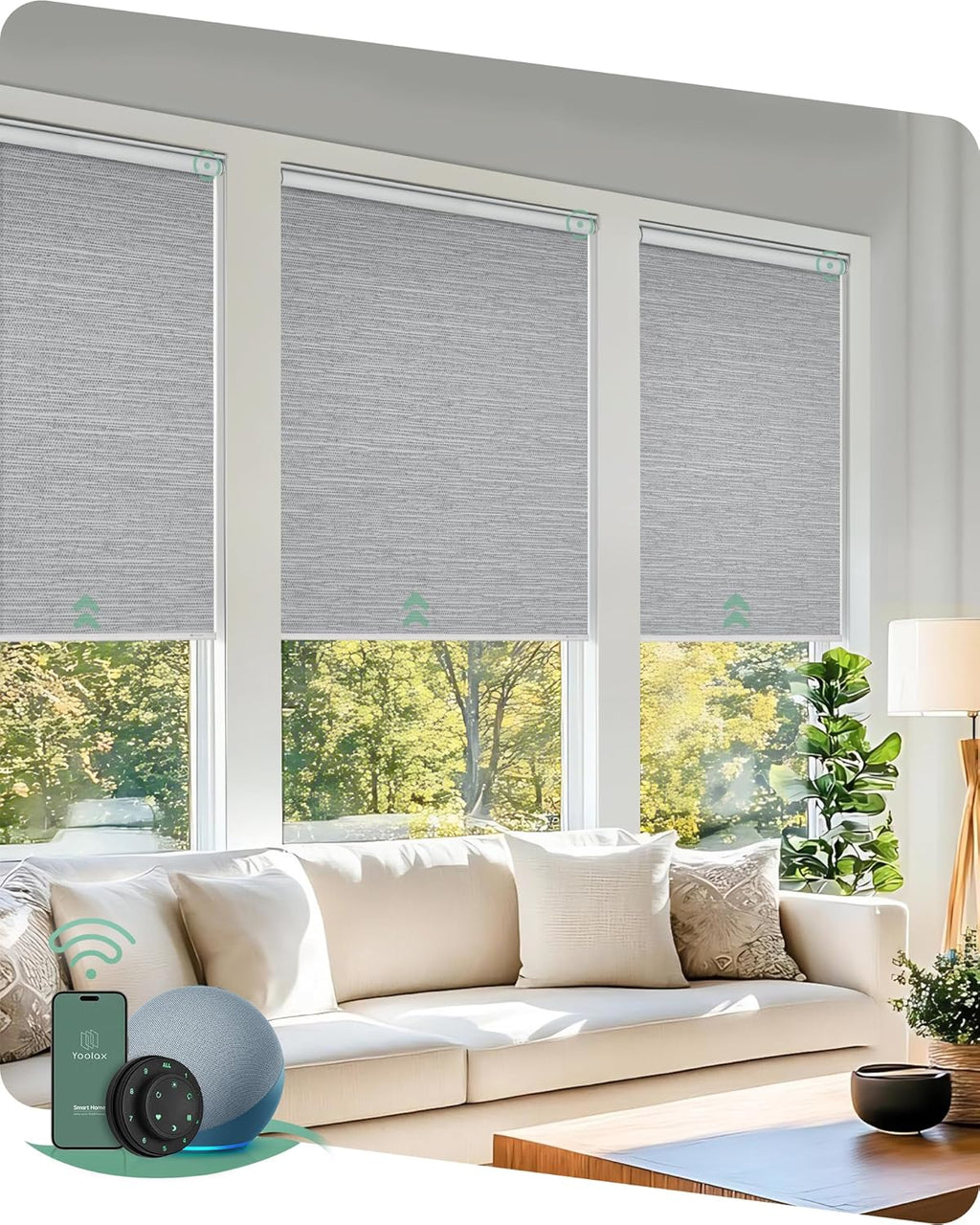 Yoolax Motorized Blinds with Remote, Blackout Smart Blinds for Windows Motorized Roller Shades, Automatic Window Shades Work with Alexa Custom Size (Blackout-Foggy Gray)