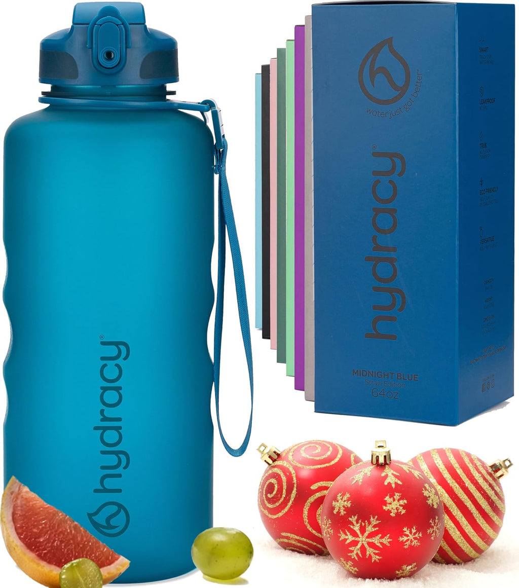 Hydracy Water Bottle with Time Marker -Large BPA Free Water Bottle & No Sweat Sleeve -Leak Proof Gym Bottle with Fruit Infuser Strainer & Times to Drink -Ideal for Fitness Sports & Outdoors