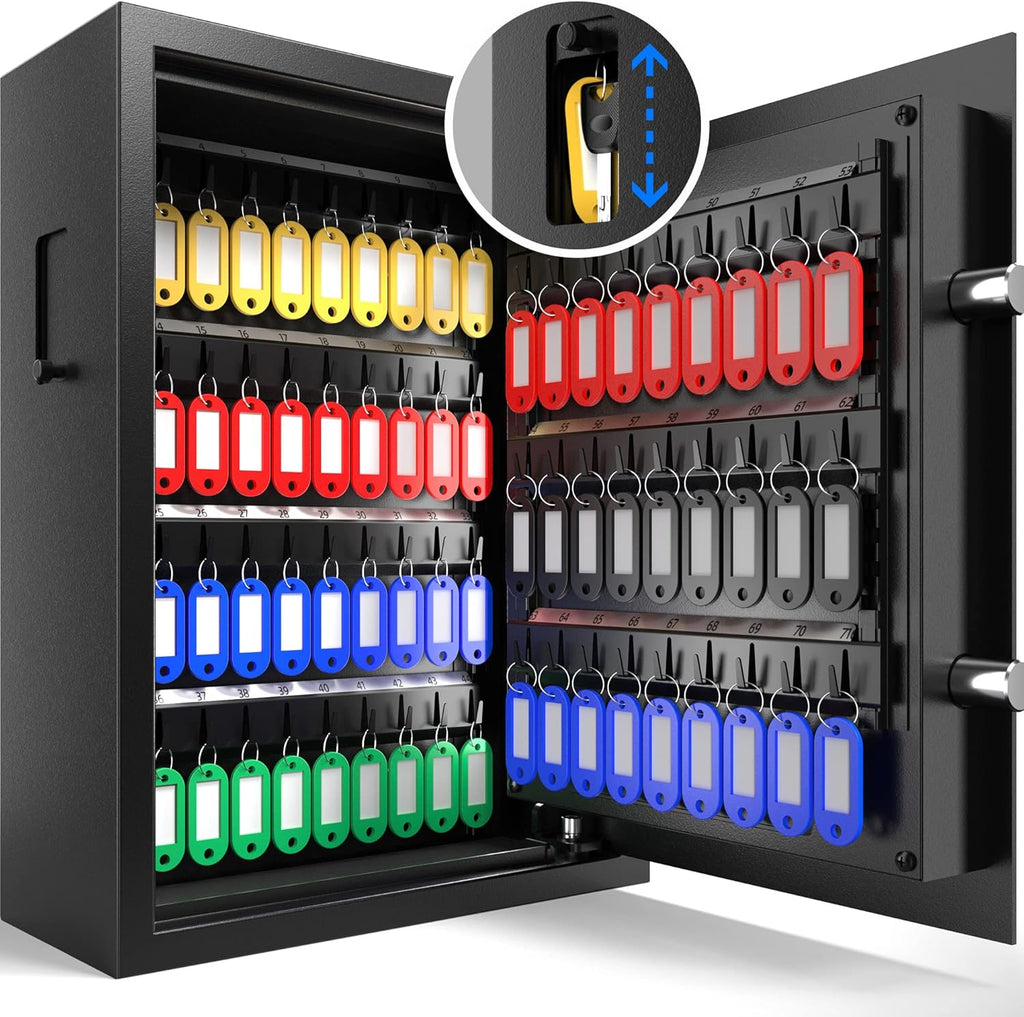 XDeer 71-Key Safe Wall Mount with Advanced Anti-Theft & LED Light, Key Cabinet with Combo & Key Lock for Hotels, Offices & Car Dealerships