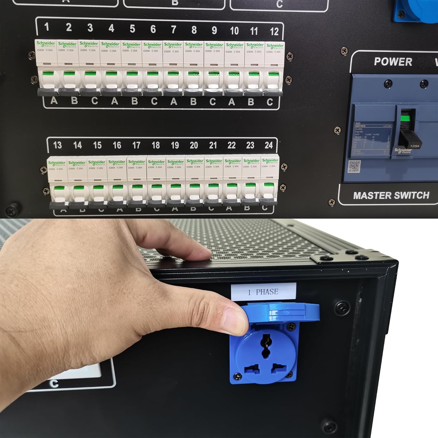 JUNMAN 24 Channel Powercon Power Distro Distributor Box for DJ Stage Lighting Party Event Show