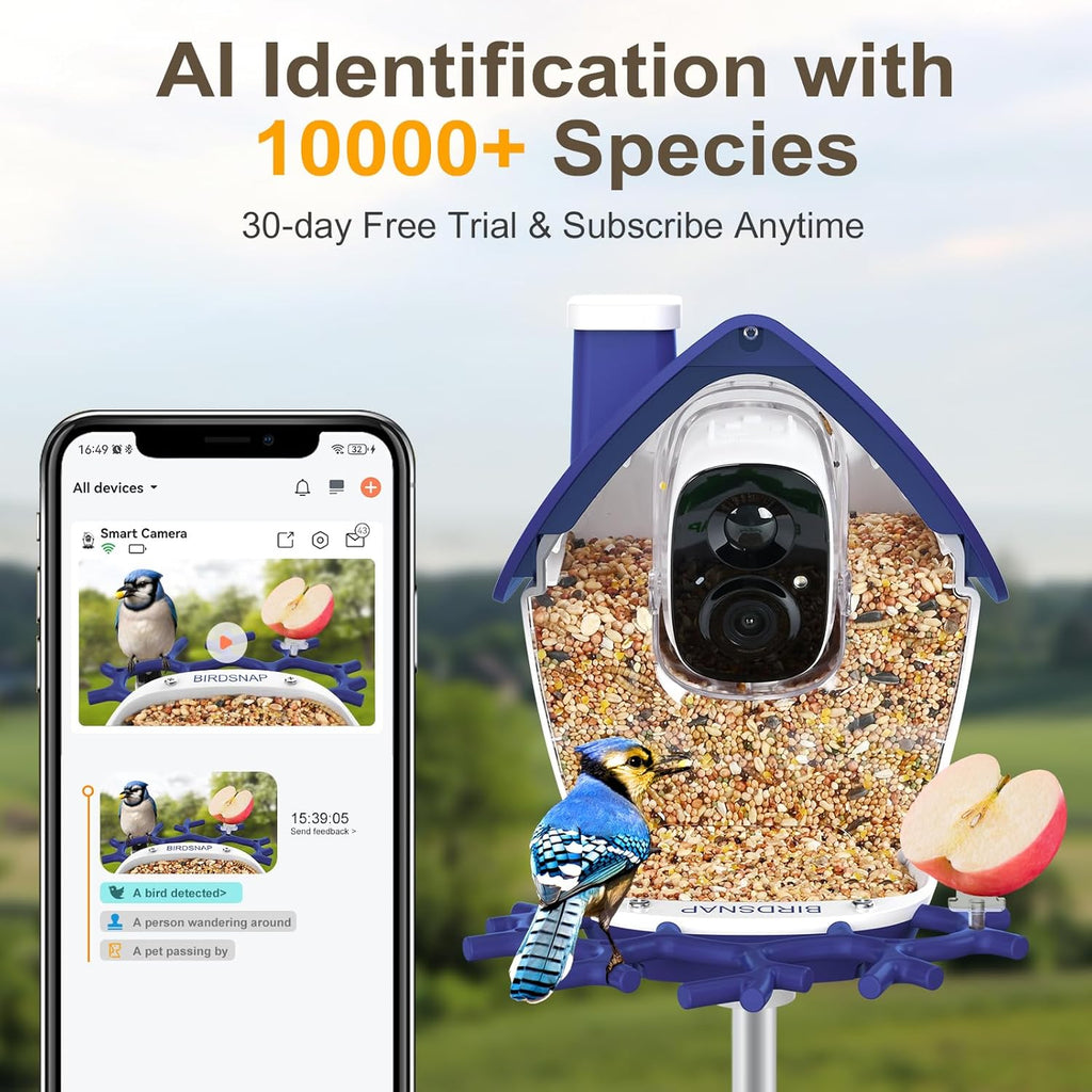 birdsnap® P33 - Smart Bird Feeder with Camera Solar Powered, 2K Video Bird Camera Feeder Live with 32GB Card, AI Identify Feather Species, Auto Record in Backyard, Ideal Gift for Birds Lover