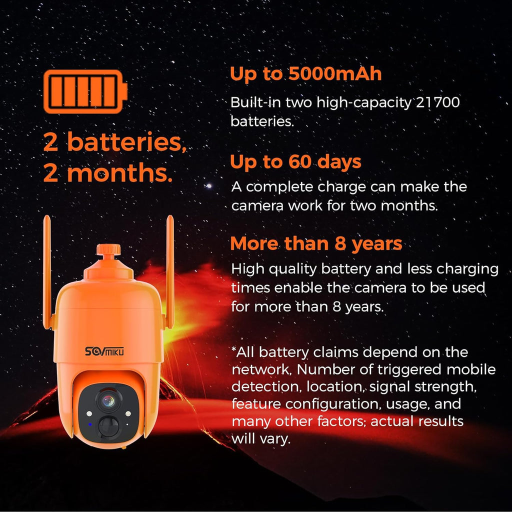 SOVMIKU Hephaestus 2X1 Active Defense Solar Security Camera Wireless Outdoor,PIR Motion Detection, Easy to Setup, Starlight Color Night Vision,Two Way Audio, Audible Flashlight Siren,SD Slot