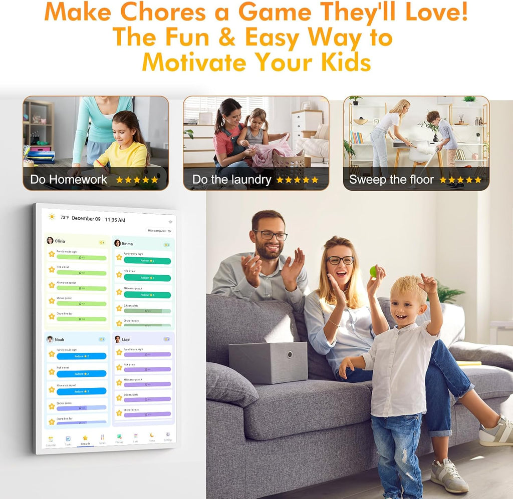 27 Inch Digital Calendar Chore Chart with Touchscreen - 1080P Full HD Interactive Display, Wall & Desk Mountable Family Planner, to-Do List & Meal Planner, Digital Picture Frame Gifts for Women Mom
