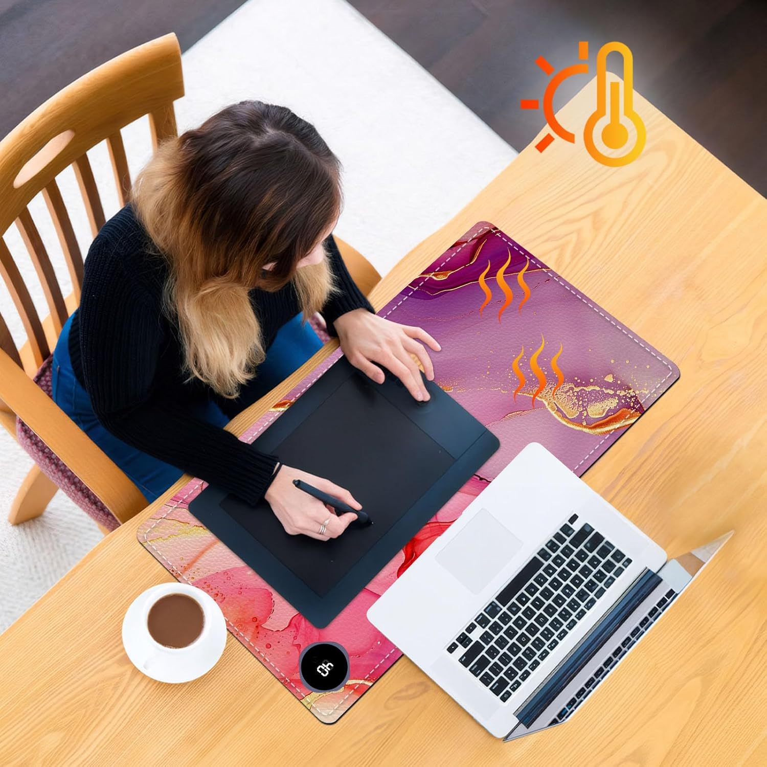 Heated Mouse Pad, Warm Desk Pad, Keyboard Mat 23.6 x 14 Inch Large Size Intelligent Fast Heating, 3 Speed Adjustable, Timed Auto Power Off for Game Office Home, Pink Marble