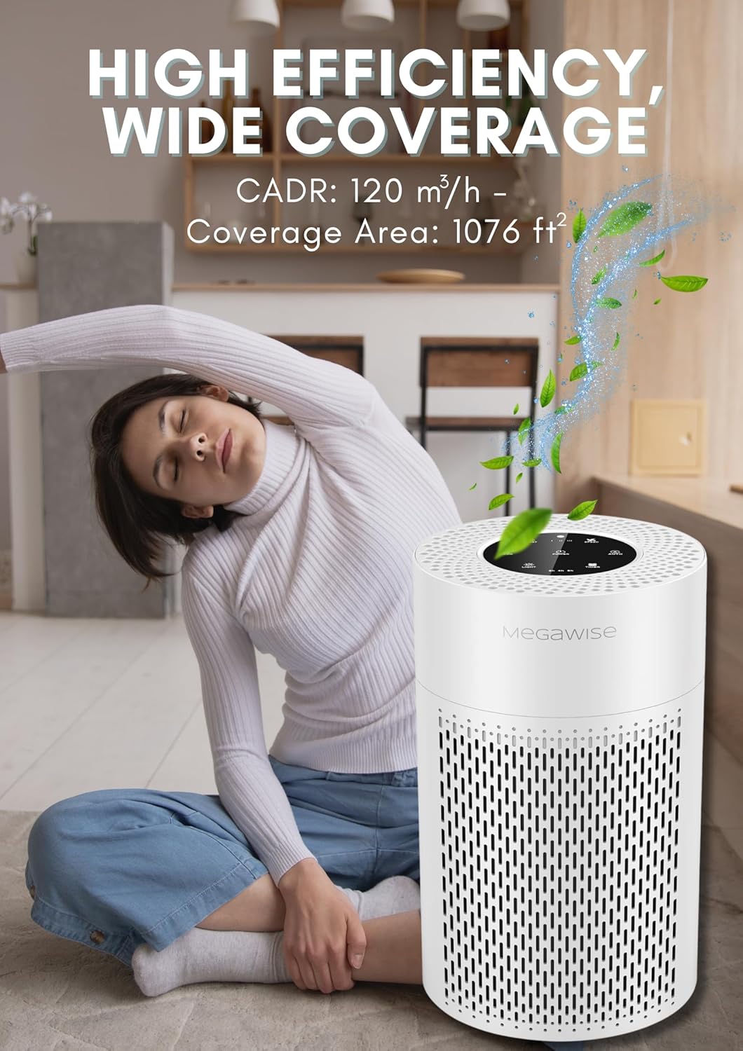 MegaWise Silent Desktop Air Purifier with 3 Speeds for Home Office True H13 Filter with Smart Air Quality Sensor, Sleep Mode, Pets Hair, Odors, Smoke, Dust (White)