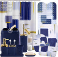 Bathroom Accessories Set - 26PCS Navy Blue Bathroom Set, Bathroom Accessory Set with Shower Curtain and Rugs and Bathtub Mats for Home