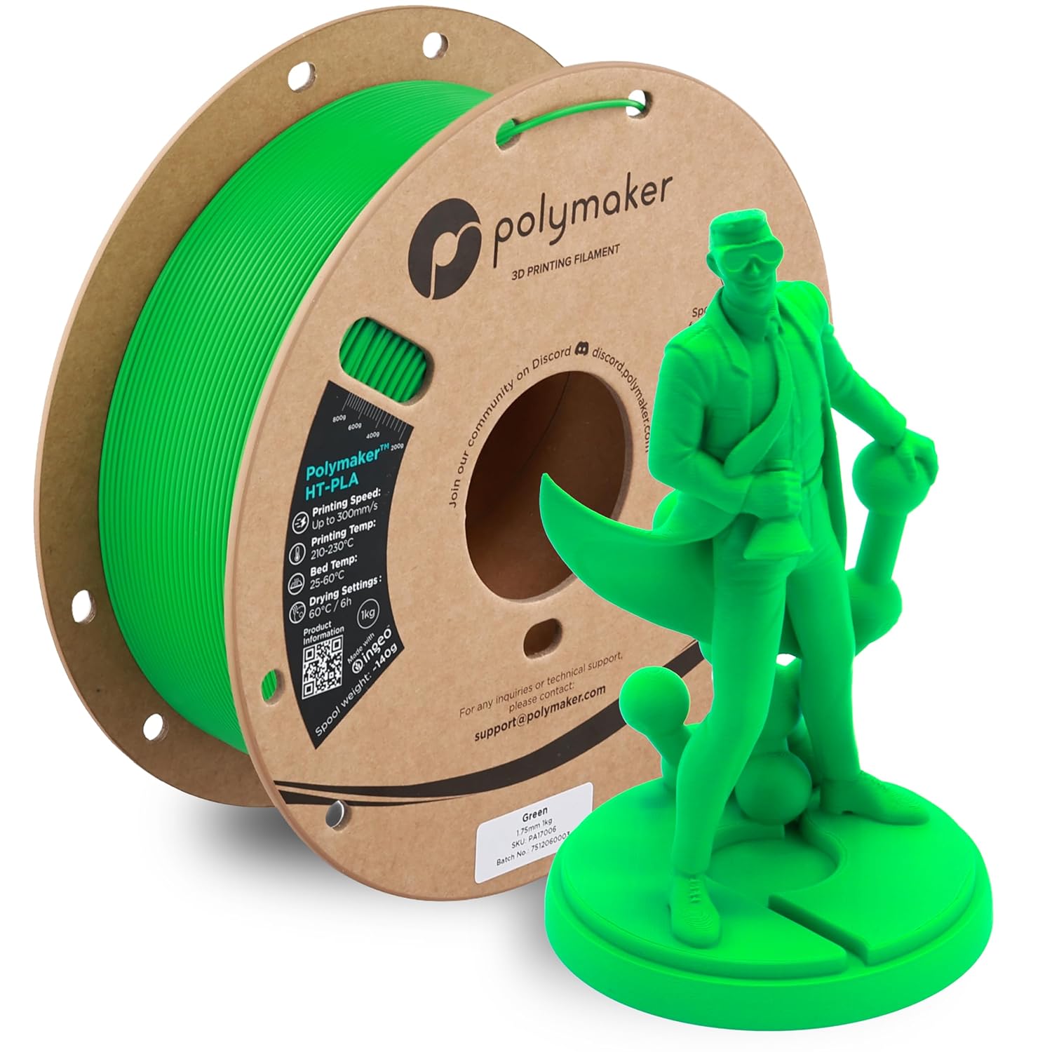 Polymaker HT-PLA Filament 1.75mm Green, High Temp PLA for 3D Printing, Heat Stable Up to 150C, Easy to Print, Works with Most FDM Printers, 1kg Spool